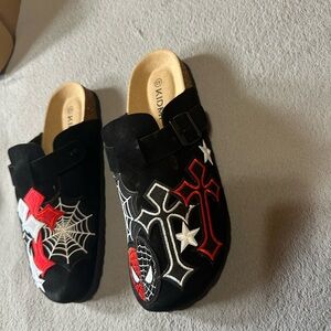 Custom Spider Web & Cross Clogs – Handmade | Black | Any Size
